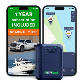 MYLOC8 Ultra GPS Tracker in a compact rugged design for versatile vehicle placement.