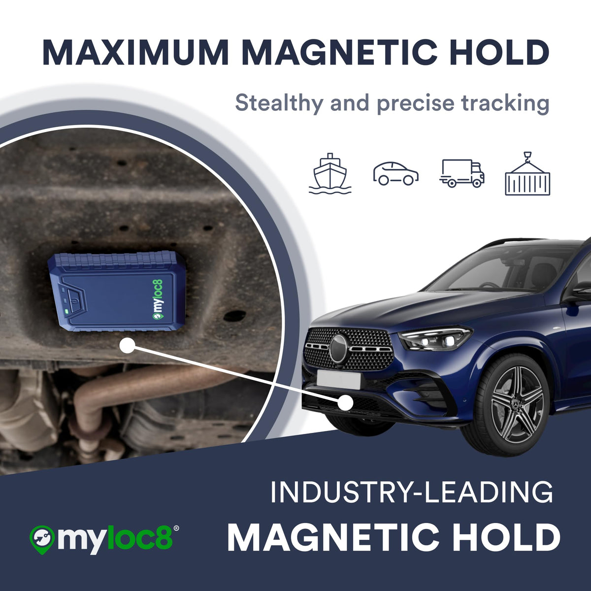 MYLOC8 Ultra GPS Tracker with waterproof battery life for all-weather tracking.