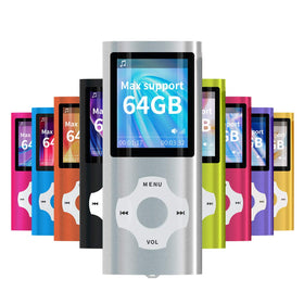 MYMAHDI MP3MP4 portable player front view in silver, ideal for travel and daily listening.