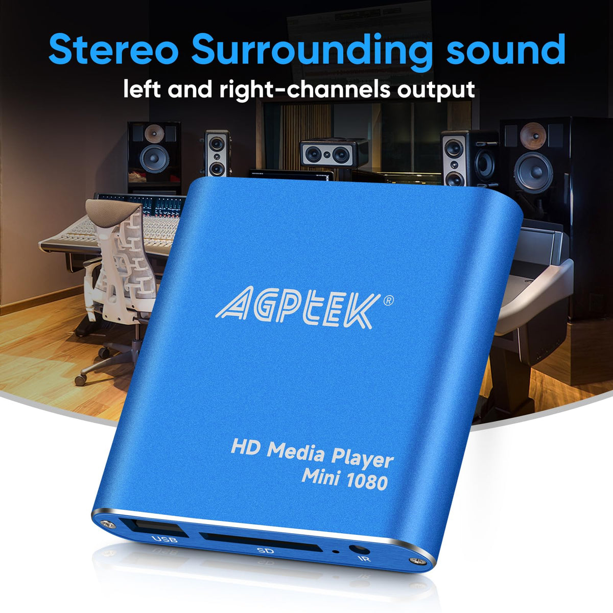 MYPIN Blue Mini hooked to HDTV via HDMI delivering crisp 1080p video