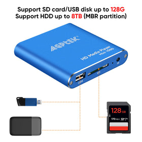 MYPIN Blue Mini with USB stick and SD card showing expandable storage
