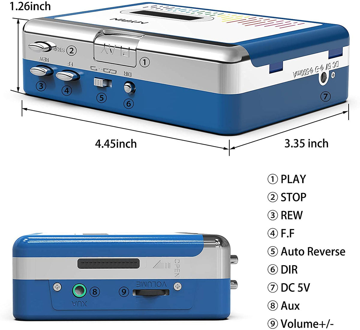 MYPIN compact-size cassette player ideal for travel and daily listening