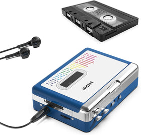 MYPIN cassette-player-power-options image displaying AA batteries and USB connection