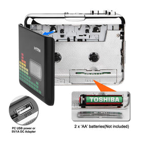 MYPIN included headphones plugged in to listen while converting tapes on the go