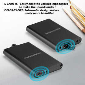 MYPIN with headphones attached to demonstrate size and real-world scale