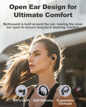 Mythsound 13mm drivers deliver clear stereo with punchy bass while keeping ears open.