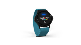 MYZONE aqua fabric close-up highlighting stretch and durable weave for comfort