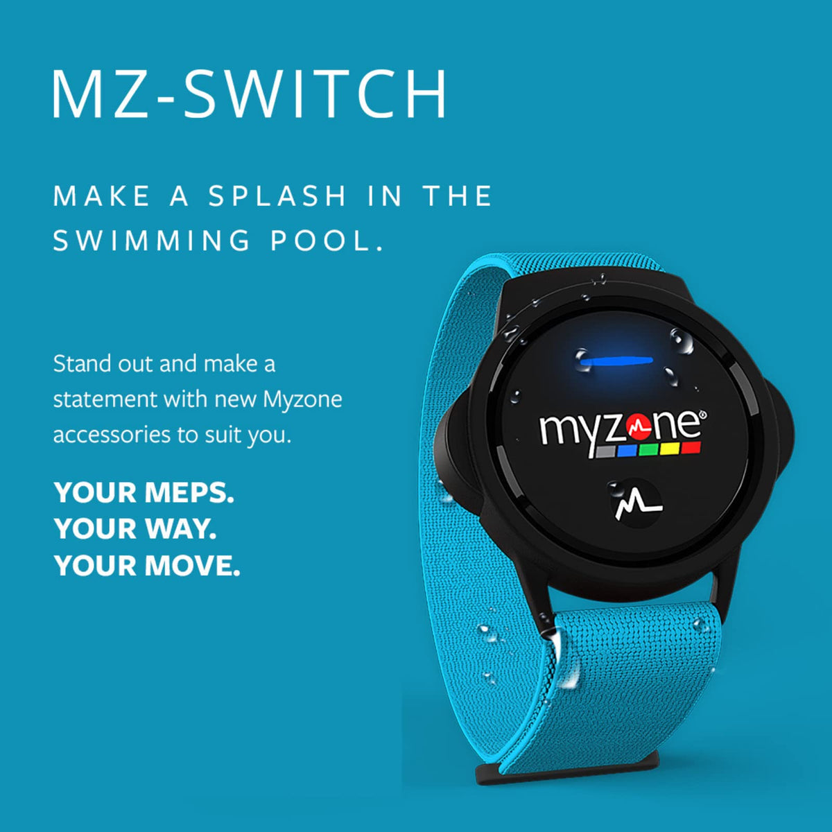 MYZONE aqua strap on wrist during workout showing secure fit and reliable tracking