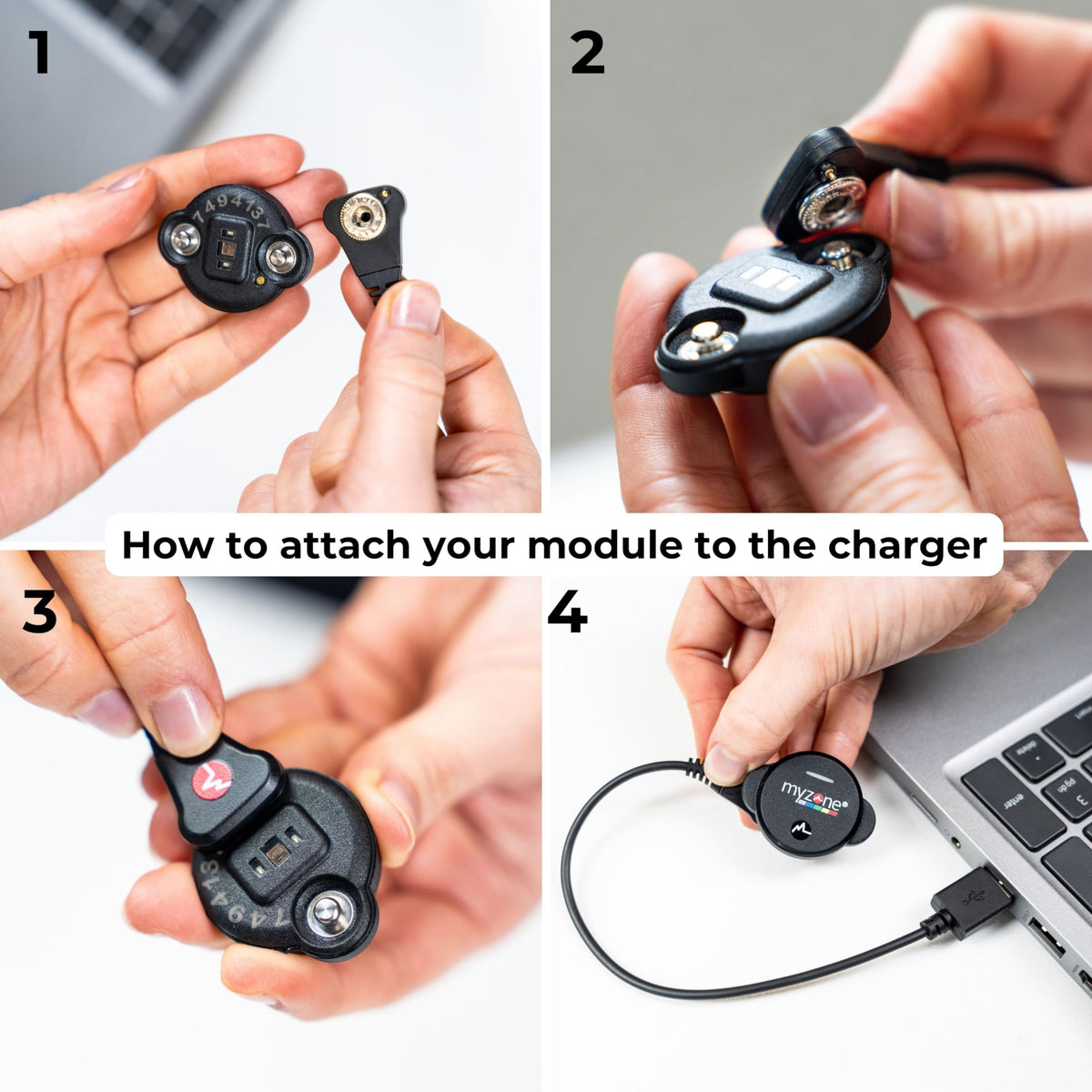 MYZONE fast-charging cable in use during at-home workout.