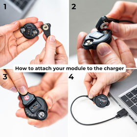 MYZONE fast-charging cable in use during at-home workout.