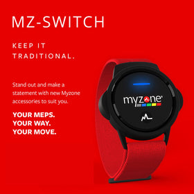 Myzone forearm strap closeup red showing reinforced stitching for durable long-term use