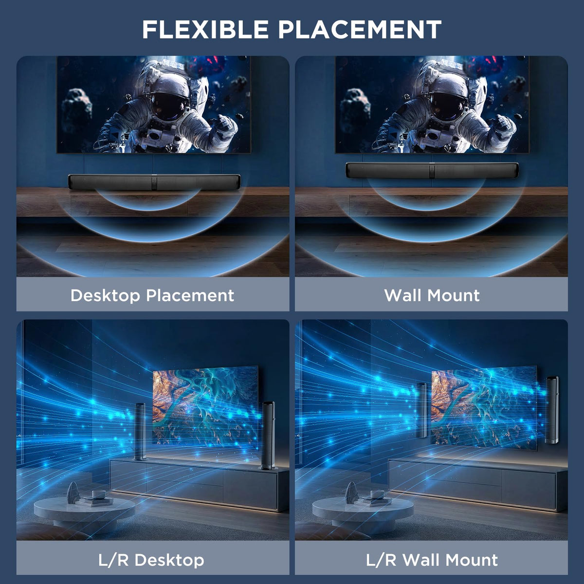 ARC, Optical, and AUX inputs provide versatile connection options