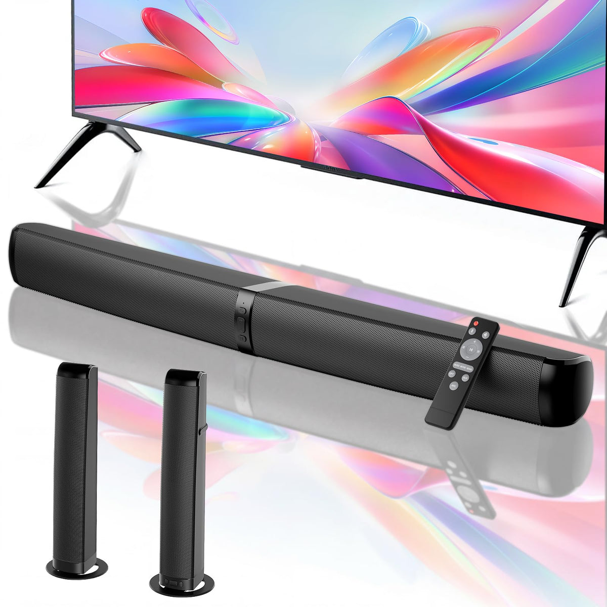 Detachable two-speaker setup expands the soundstage for flexible placement