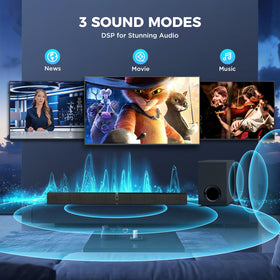 MZEIBO soundbar remote control enables quick volume and input adjustments from the couch