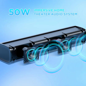 MZEIBO soundbar side profile demonstrating compact size and placement benefit