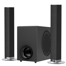 MZEIBO soundbar subwoofer close-up, deep bass for dynamic music and action