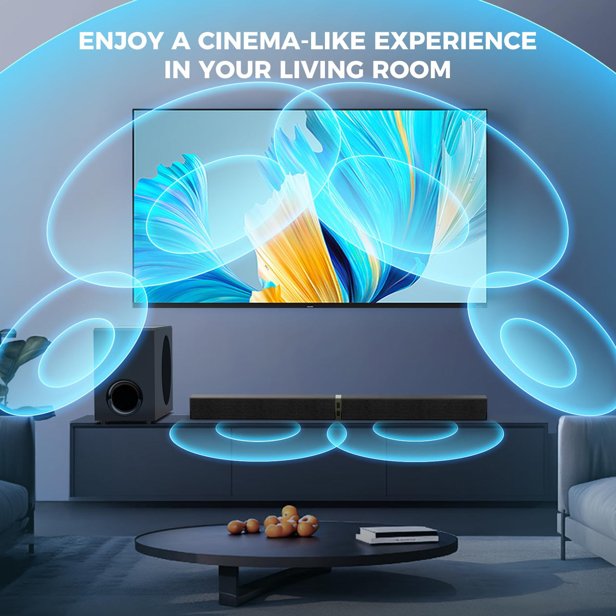MZEIBO soundbar connected to TV via ARC delivers synchronized audio with minimal cables