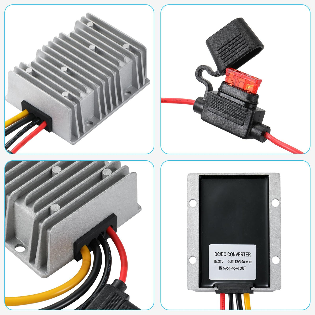 MZHOU buck converter in a vehicle setup illustrating in-vehicle use.