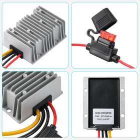 MZHOU buck converter in a vehicle setup illustrating in-vehicle use.