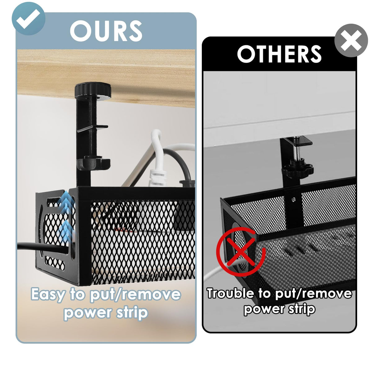 Mzmaxy tray holding a power strip and cables to prevent floor tangles and trips