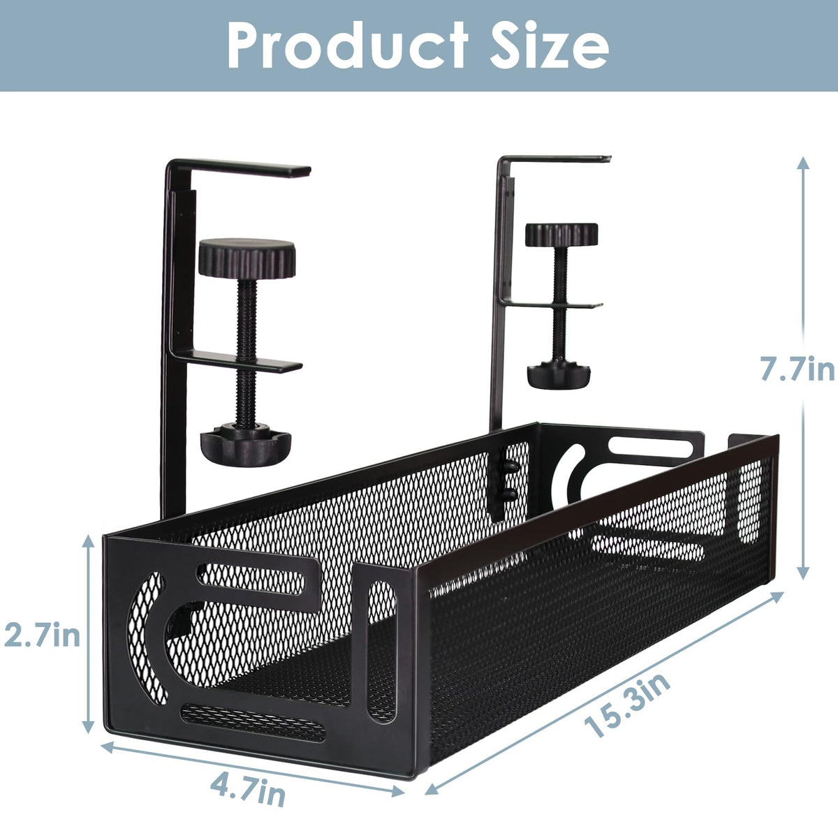 Mzmaxy no-drill clamp mounts quickly to desk edge for mess-free setup.
