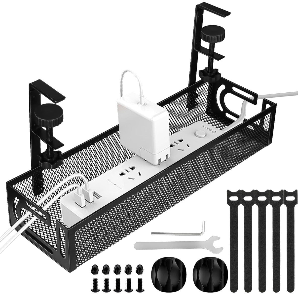 Mzmaxy under-desk tray with side opening keeps cables organized and accessible.
