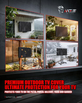 MZS lifestyle patio scene showing covered TV protecting electronics