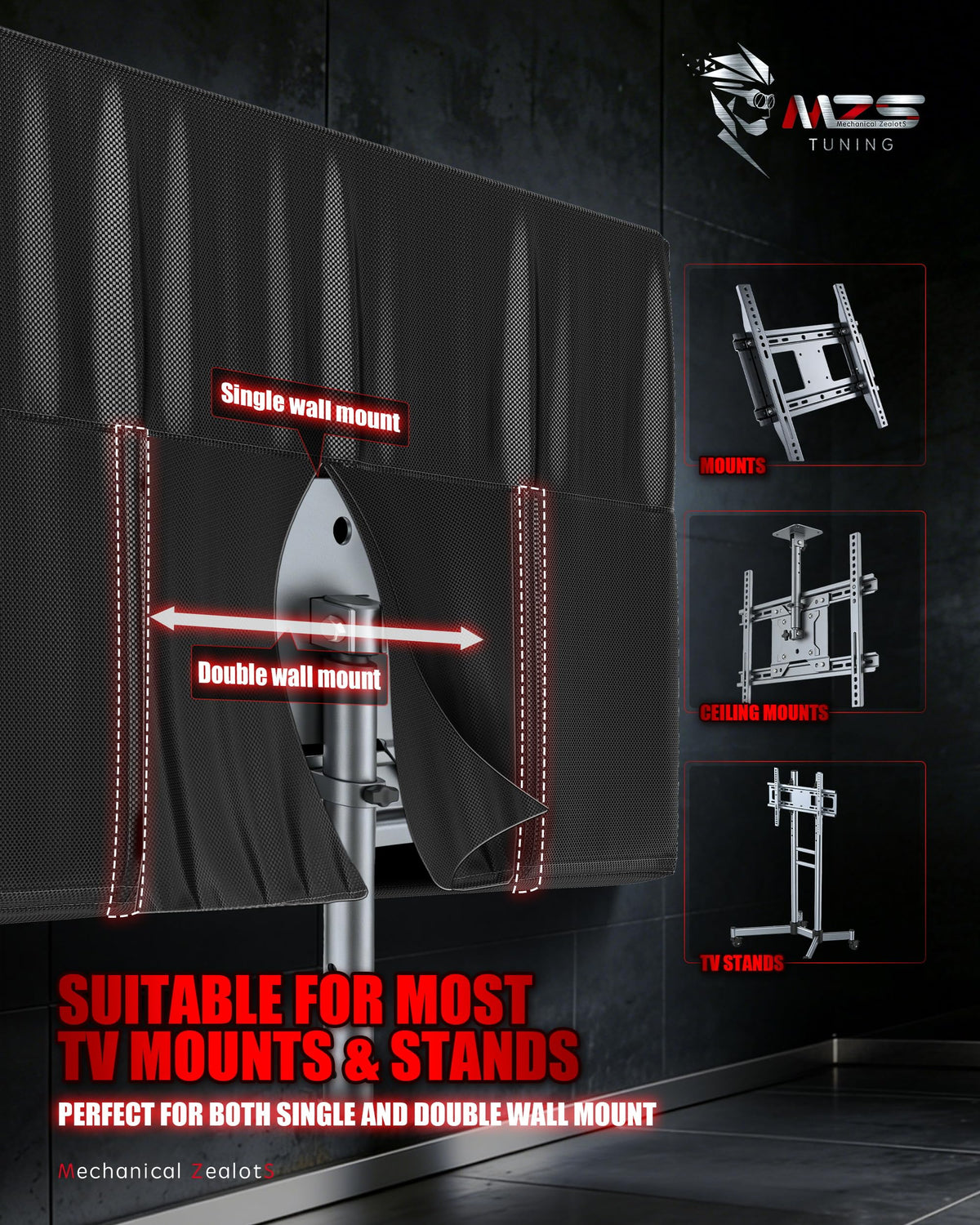 MZS reinforced Velcro closure detail keeping cover windproof