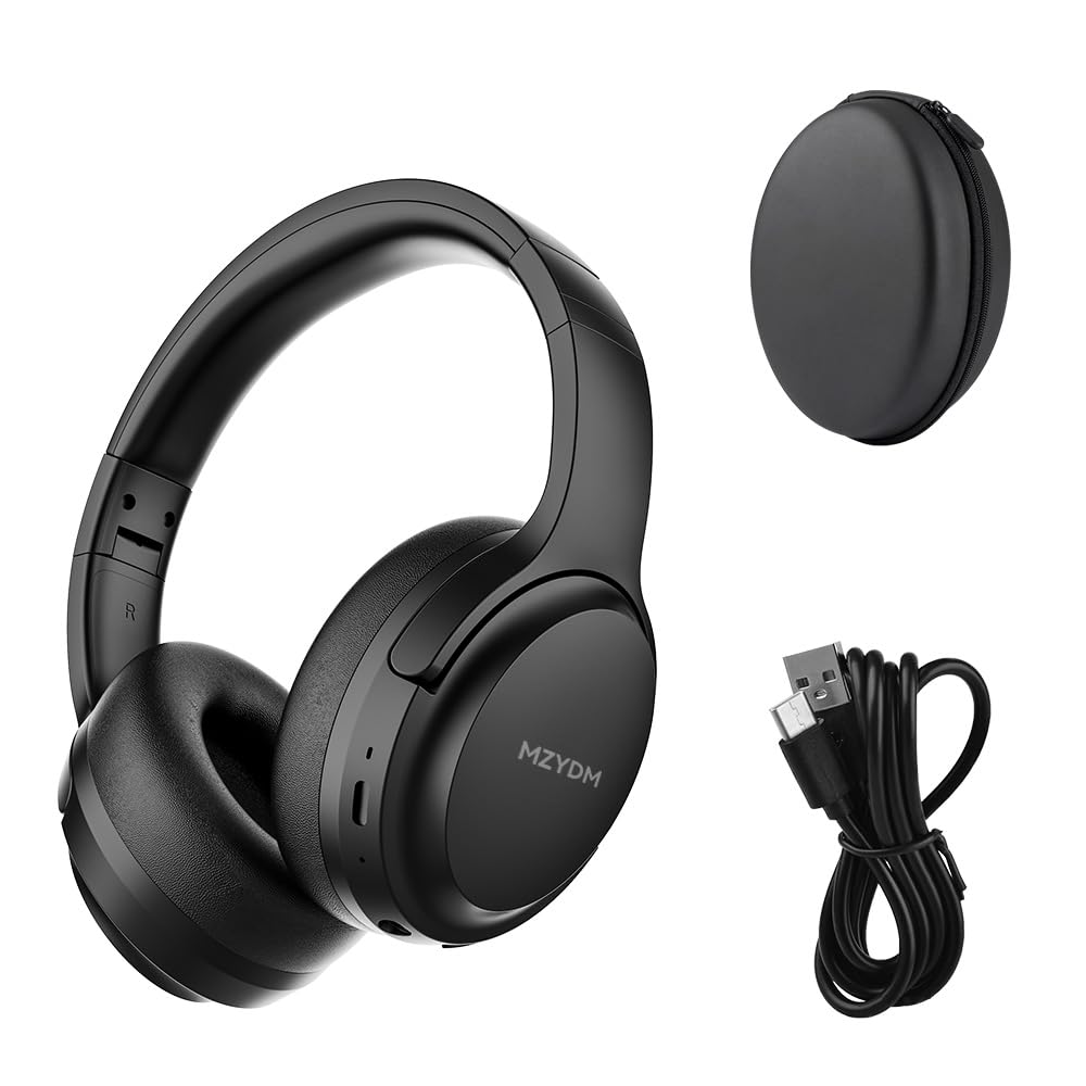 MZYDM Bluetooth over-ear headphones front view in black for daily listening comfort