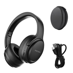 MZYDM Bluetooth over-ear headphones front view in black for daily listening comfort