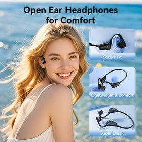MZYMI Bluetooth 5.4 open-ear headphones with mic for seamless pairing and calls.