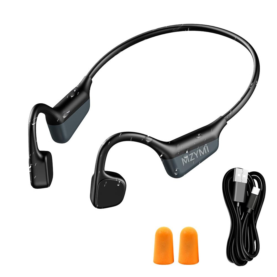 MZYMI bone conduction headphones, open-ear design for safe outdoor listening.