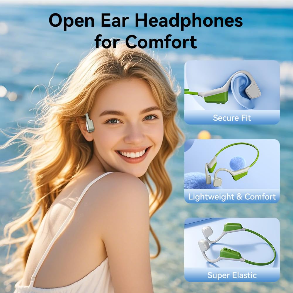MZYMI open-ear design shown on lightweight 28g frame for extended comfort.