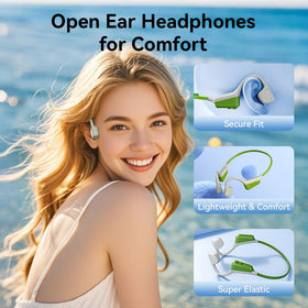 MZYMI open-ear design shown on lightweight 28g frame for extended comfort.