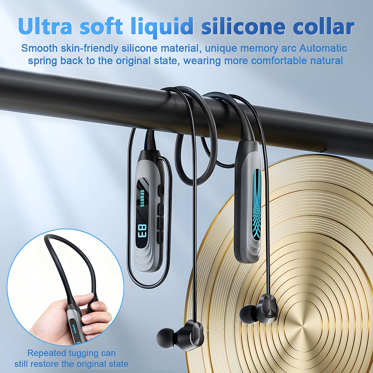 MZYQCY LED power display on neckband showing battery level at a glance