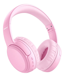 Nabevi front view showing pink headphones and safe-volume benefit