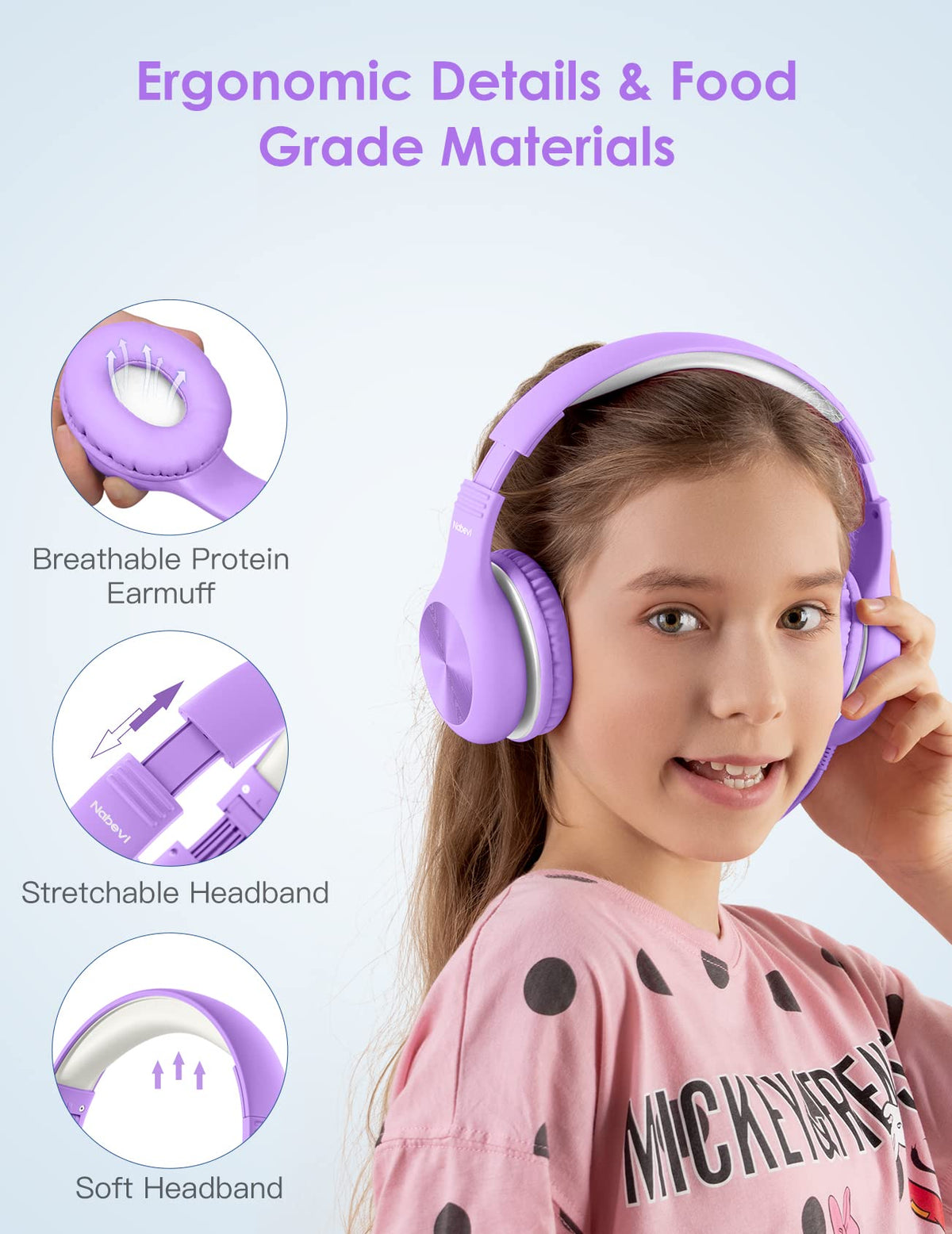 Nabevi lightweight over-ear design reduces head strain during wear.