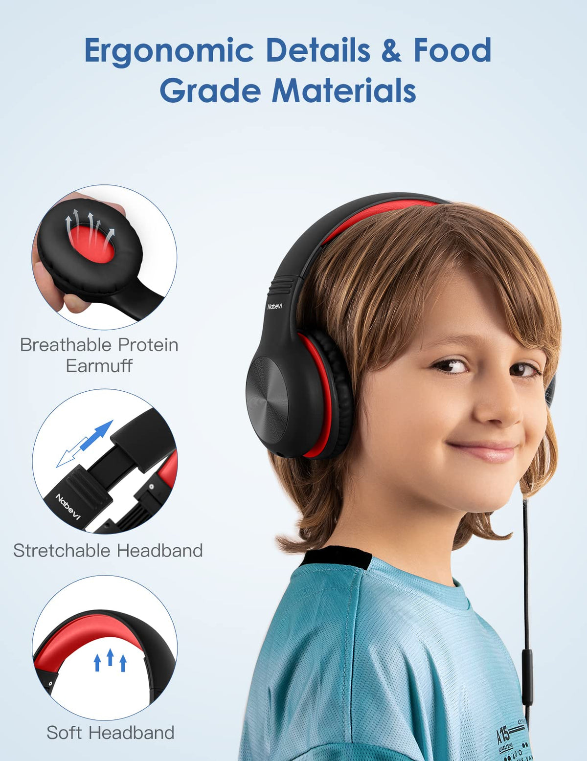 Nabevi kids headphones built-in microphone improves online learning