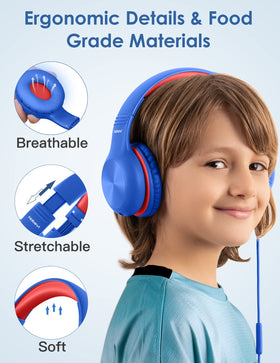 Nabevi Kids Headphones glaze blue lightweight build reduces head strain.