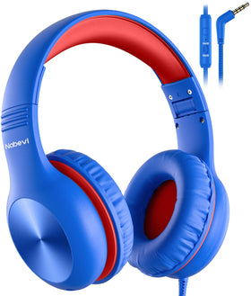 Nabevi Kids Headphones glaze blue on desk for online learning with safe listening.