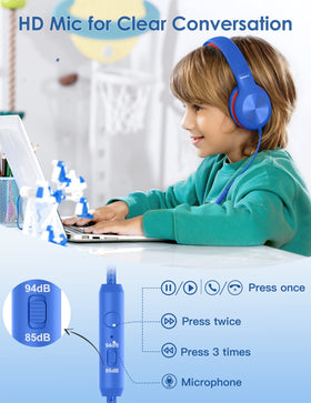 Nabevi Kids Headphones glaze blue with microphone for clear school calls.