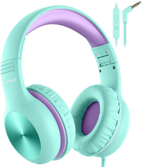 Nabevi green kids headphones worn by a child for learning and listening