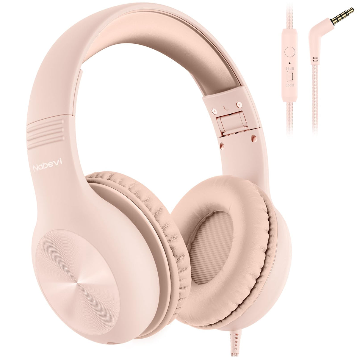 Nabevi Kids Headphones mic close-up highlights built-in mic for online learning.