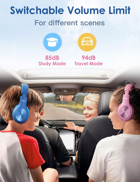 Nabevi Kids Headphones on table illustrating wired connection with 3.5mm plug.