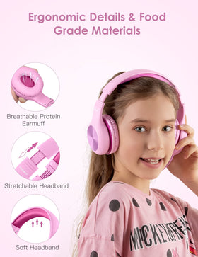 Nabevi Kids Headphones pink 3.5mm jack, broad device compatibility