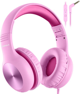 Nabevi Kids Headphones pink front view, comfortable fit for daily study