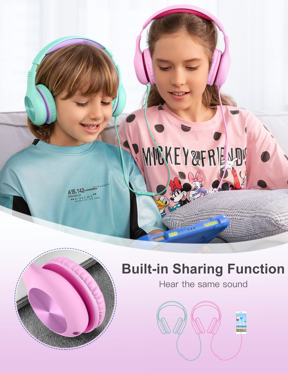 Nabevi Kids Headphones pink microphone, clear online learning conversations