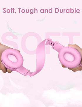 Nabevi Kids Headphones pink soft foam, cushioned and comfortable