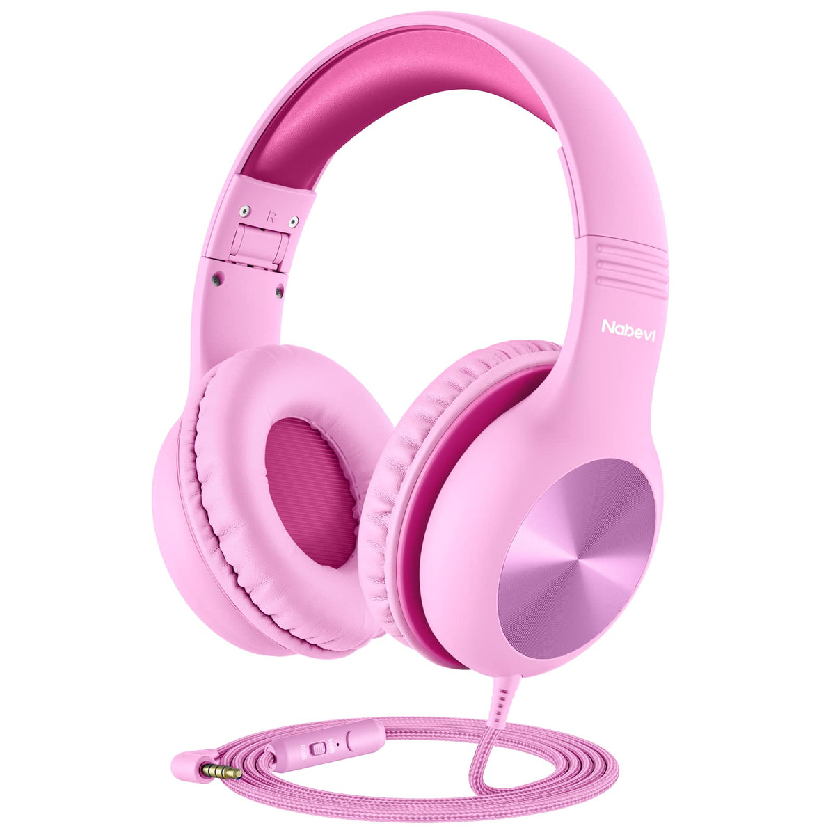 Nabevi Kids Headphones pink travel-ready use for school and trips