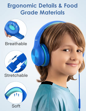 Nabevi Kids Headphones side view showing comfortable over-ear design for long study sessions.